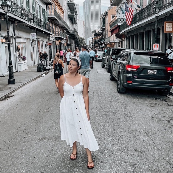 Linen feeling front button up midi dress Size M in white - Picture 8 of 8
